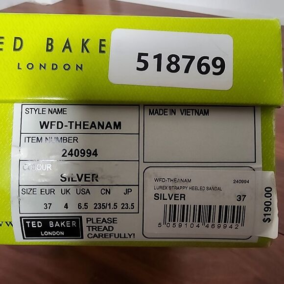 Ted Baker London Theana Silver Strappy Heel Sandal 6.5 NIB - Picture 10 of 10